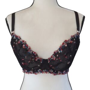 Sofia Floral Embroidered Underwire Balconette Bra 38D Black Red